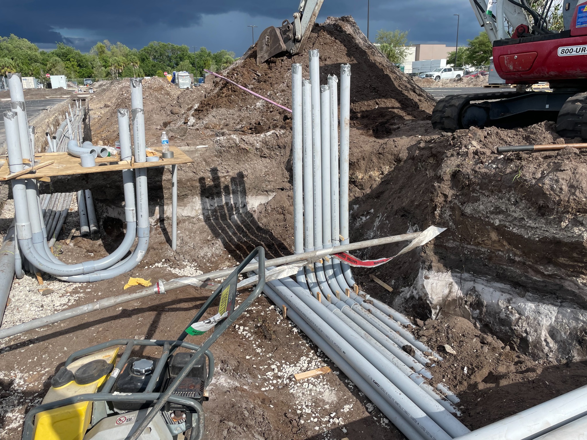 Electrical conduit stub-ups and underground pathways under construction in Florida